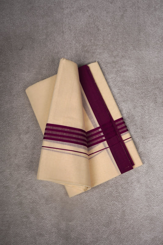 FD-189C CREAM DOUBLE DHOTHIE 3.80 MTR - violet