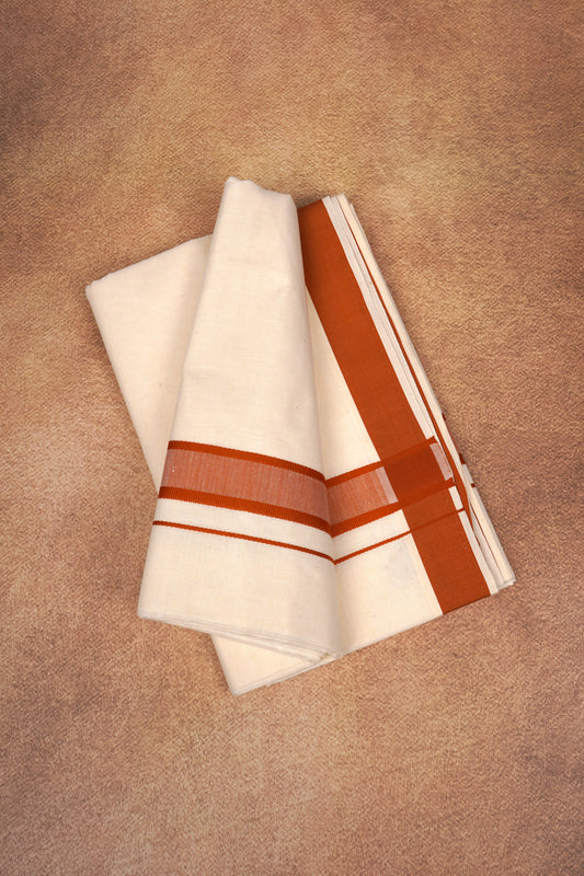 FD-174C CREAM DOUBLE DHOTHIE 3.80 MTR - Light brown