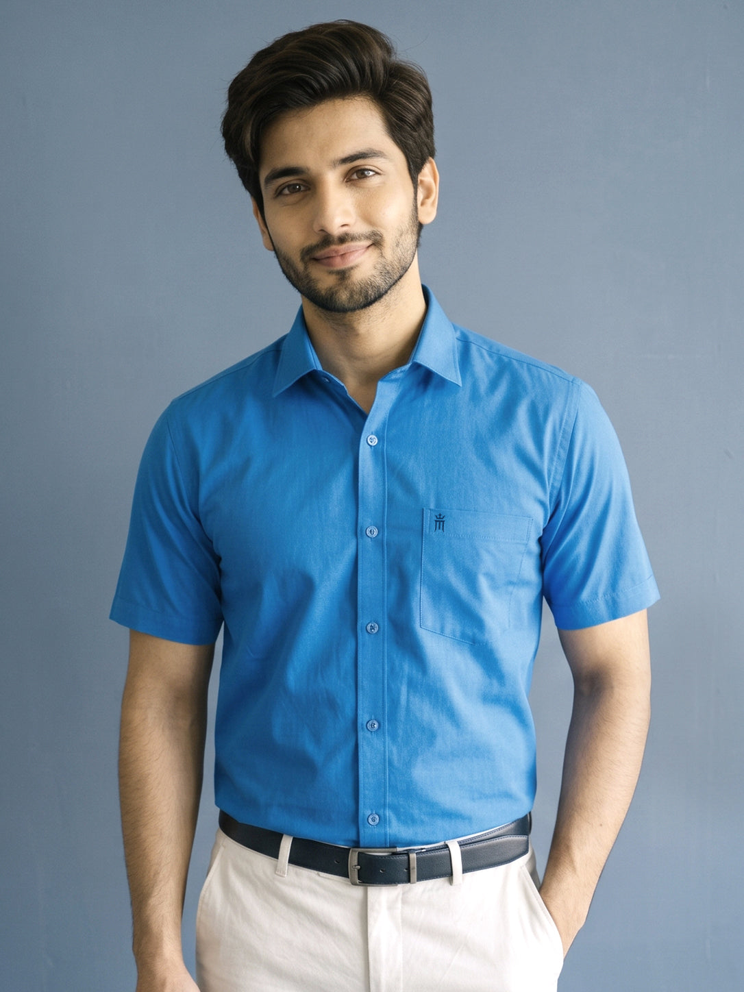 Stain Free Half Sleeve Formal Blue Color Shirt For Men-68007