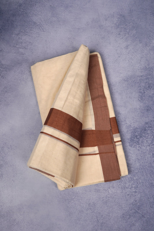 FCD-76C CREAM DOUBLE DHOTI  4.00 MTR - Brown