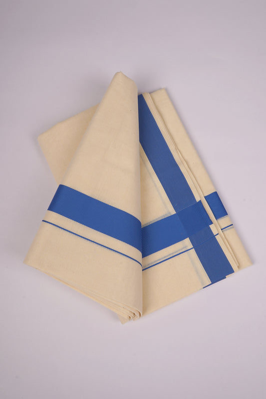 FD-08C CREAM DOUBLE DHOTHIE 3.80 MTR-Dark Blue