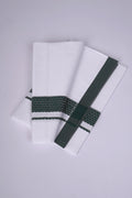 Mens White Single Dhoti Cotton Blend with Fancy Border - 2.00M | FS-136 - Dark Green