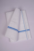 Mens Cotton Blend White Dhoti Double Small  Border 3.70 m|SD-18 SKY BLUE