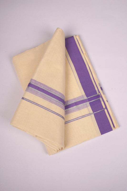 FD-187C CREAM DOUBLE DHOTHIE 3.80 MTR - purple