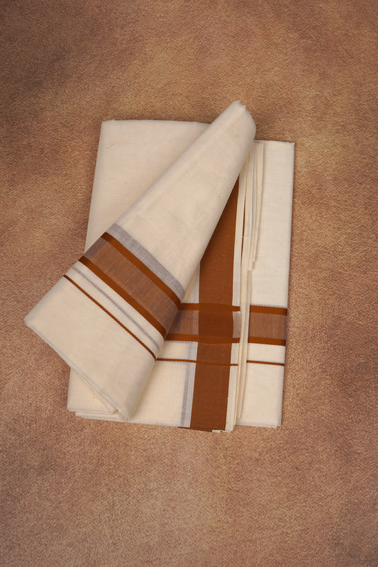 FD-174C CREAM DOUBLE DHOTHIE 3.80 MTR - Brown