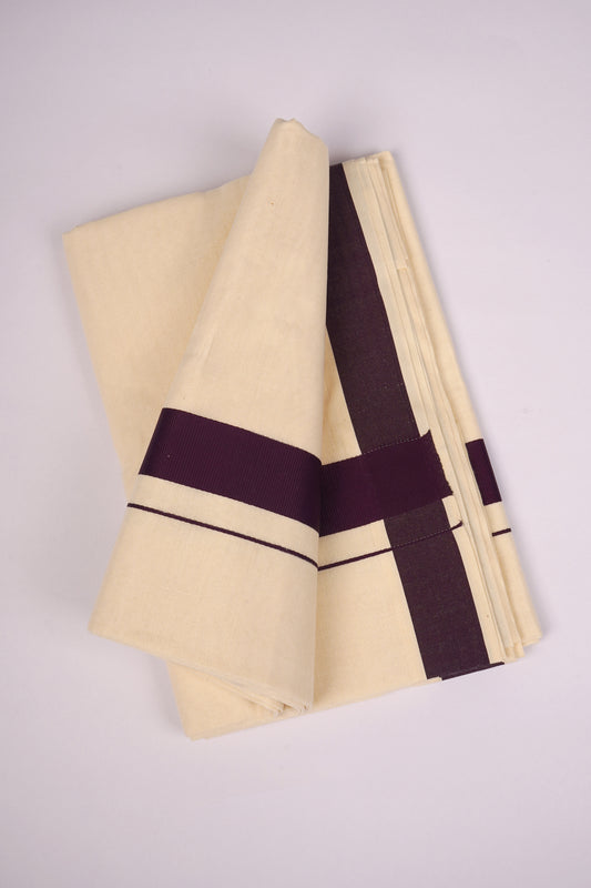 FD-08C CREAM DOUBLE DHOTHIE 3.80 MTR-Dark Brown