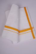 Mens White Double Dhoti Pure Cotton with Small Border - 3.80M | HD-27-Yellow