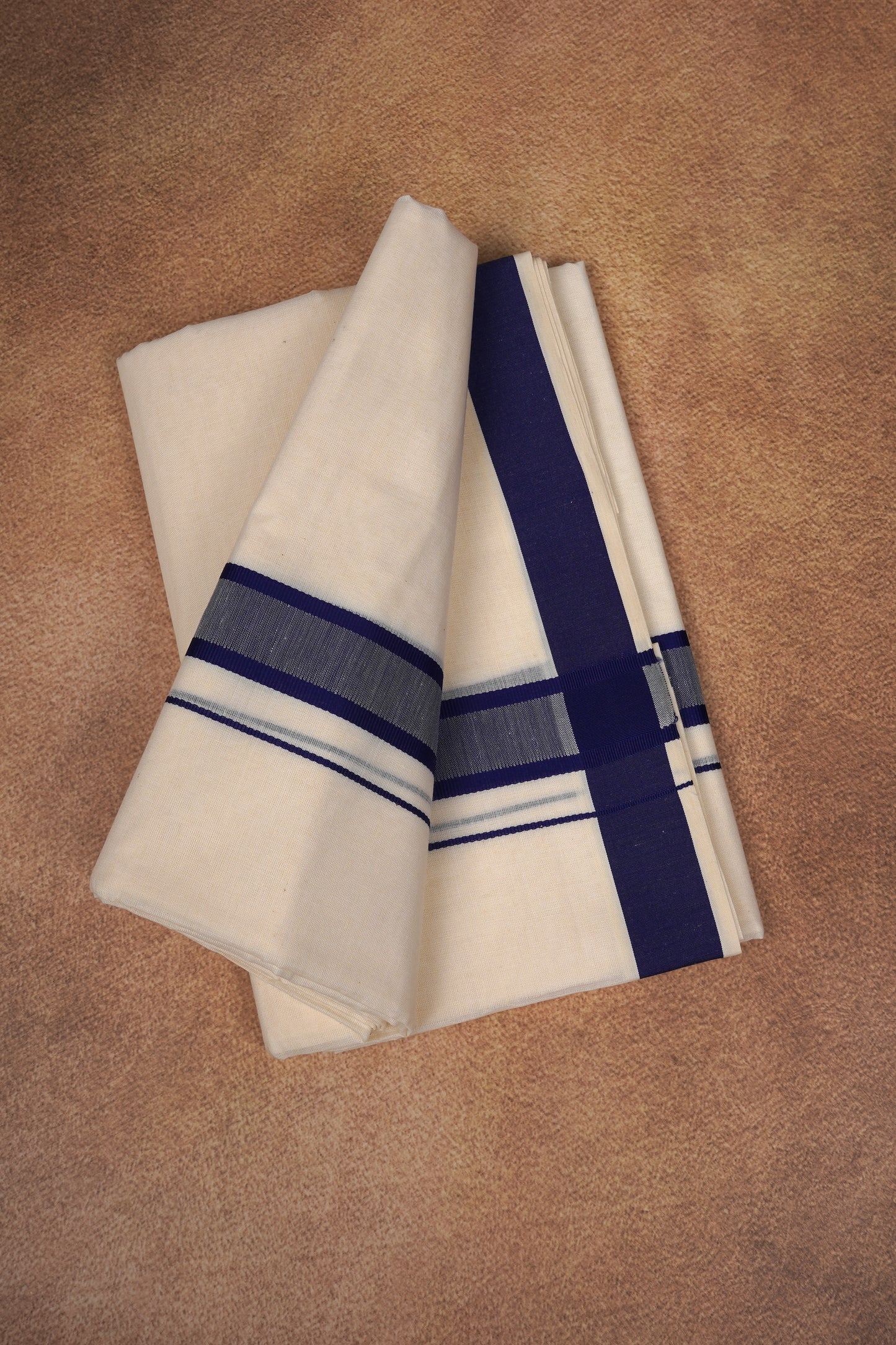 FD-174C CREAM DOUBLE DHOTHIE 3.80 MTR - Light Blue