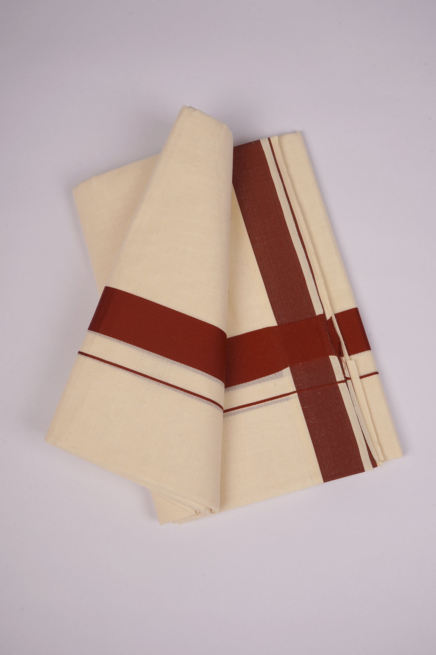 FD-08C CREAM DOUBLE DHOTHIE 3.80 MTR-Dark Brown