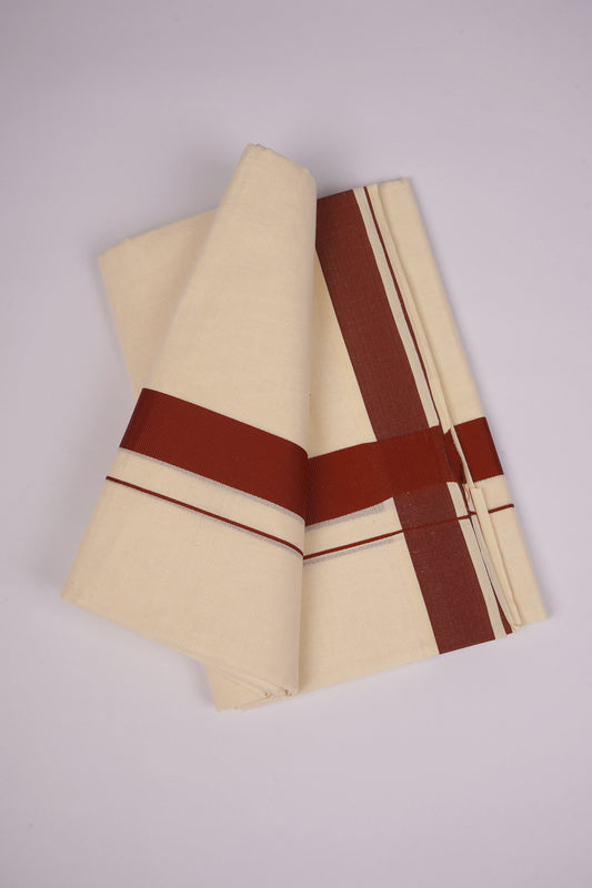 FD-08C CREAM DOUBLE DHOTHIE 3.80 MTR-Dark Brown