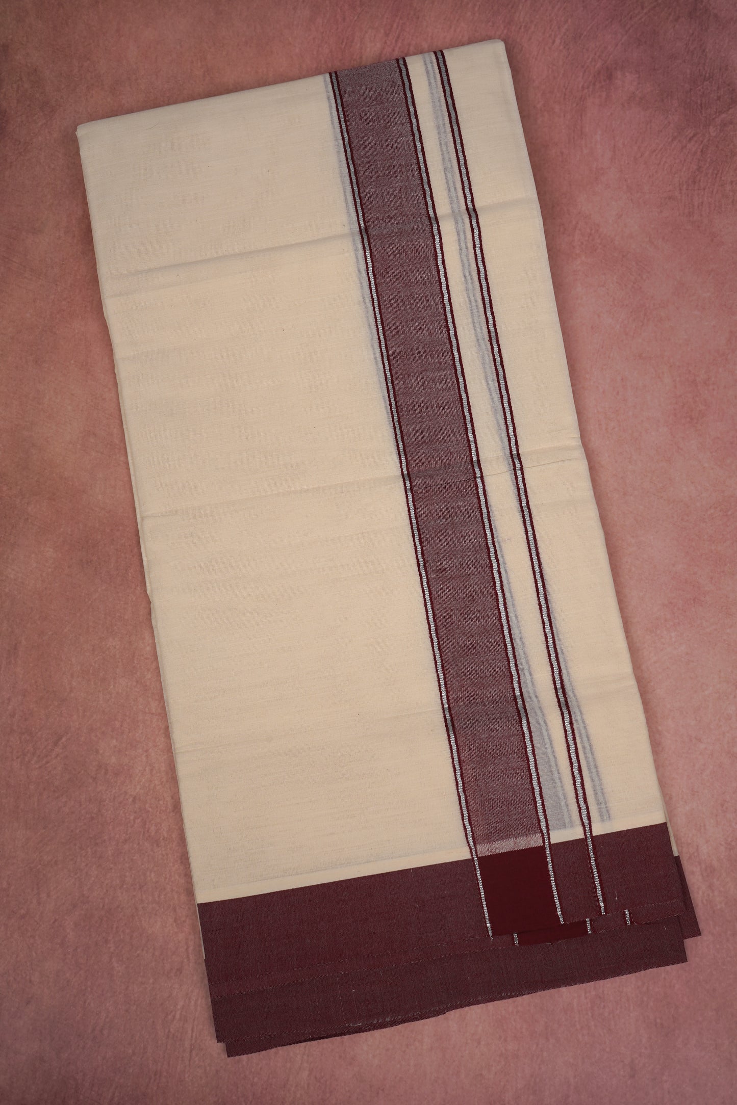 FCD-364C CREAM DOUBLE DHOTHIE 3.80 MTR - Brown