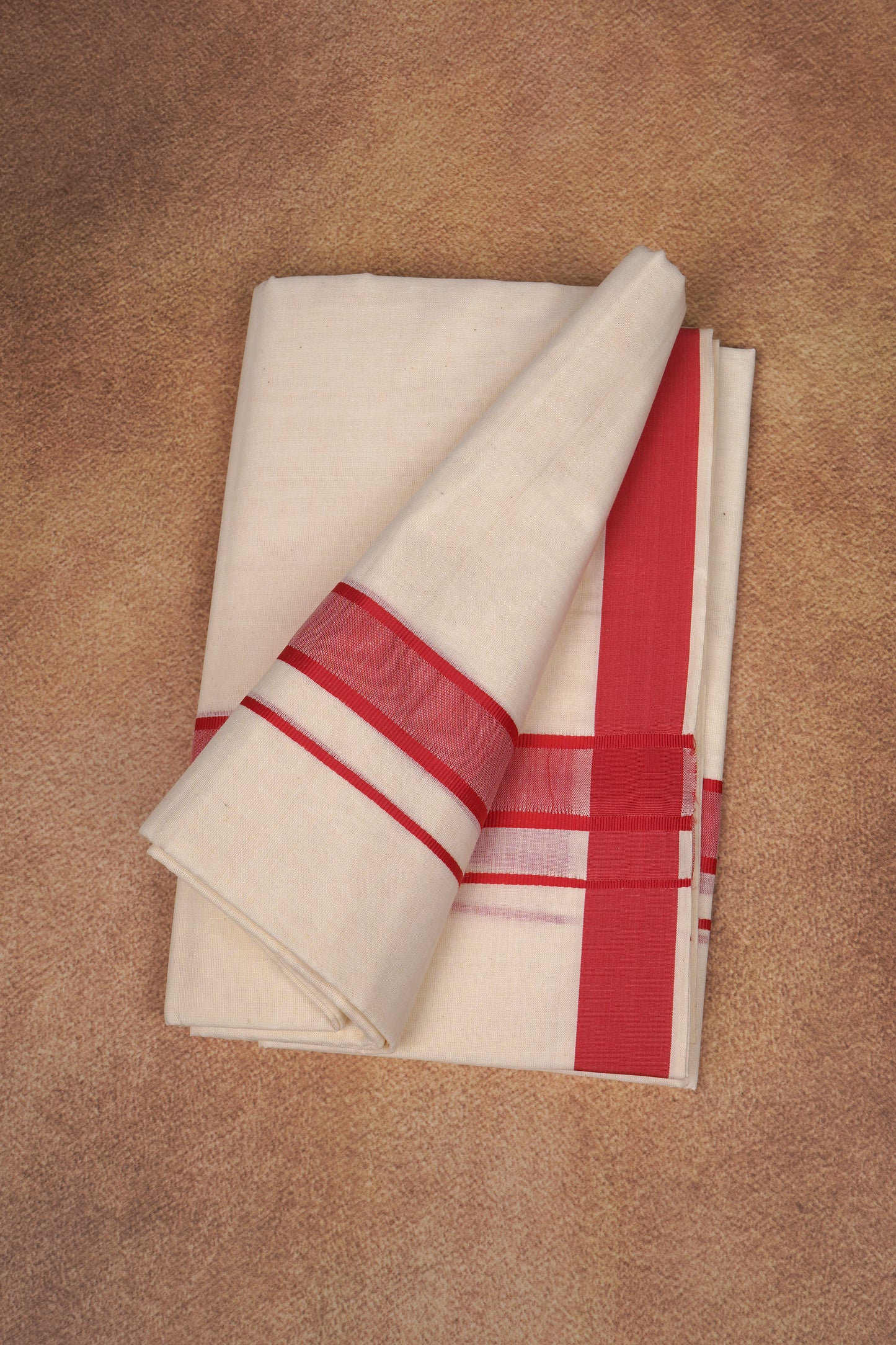 FD-174C CREAM DOUBLE DHOTHIE 3.80 MTR - Dark Pink