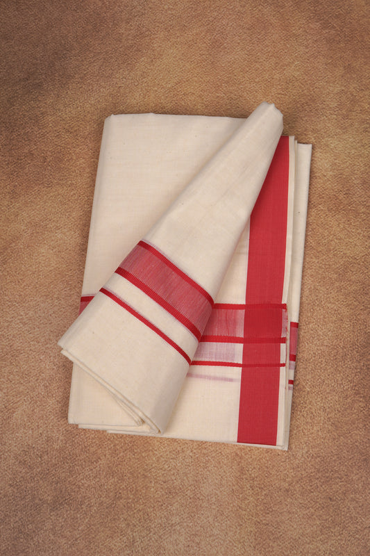 FD-174C CREAM DOUBLE DHOTHIE 3.80 MTR - Dark Pink