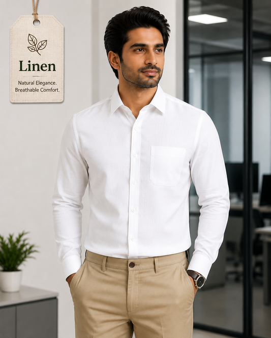 Linen Max Formal White Shirt For Men
