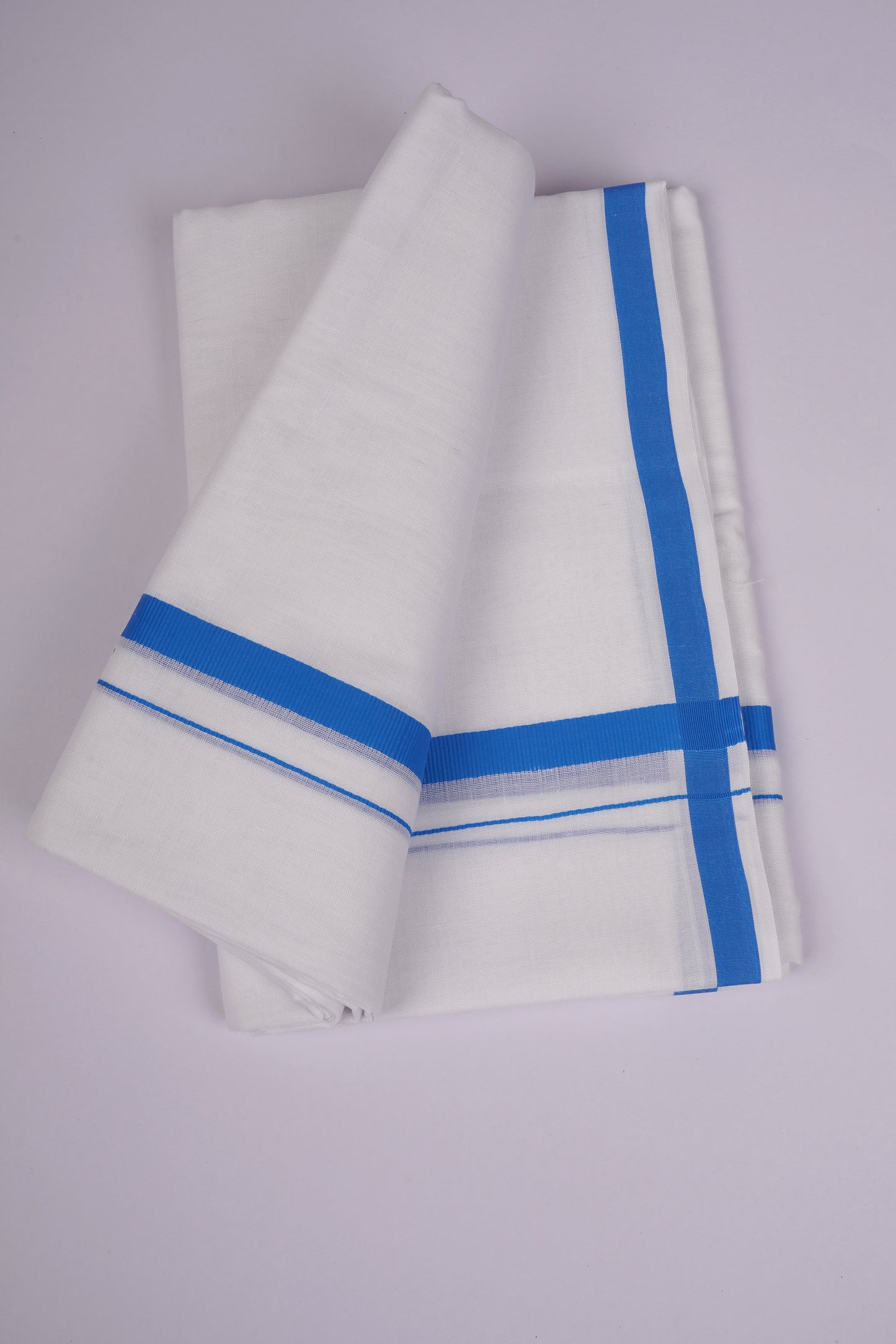 HD-32 WHITE DOUBLE DHOTI  3.70 MTR - Blue