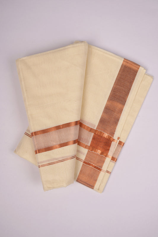 COPPER-01C CREAM DOUBLE DHOTHIE 4.00 MTR