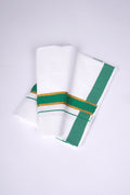 White Dhoti Single Fancy Border FOREST GREEN 2.00 m |FS-115