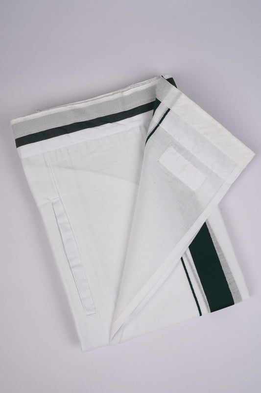 PKT FD-01 VELCRO WHITE DOUBLE DHOTI - Dark Green