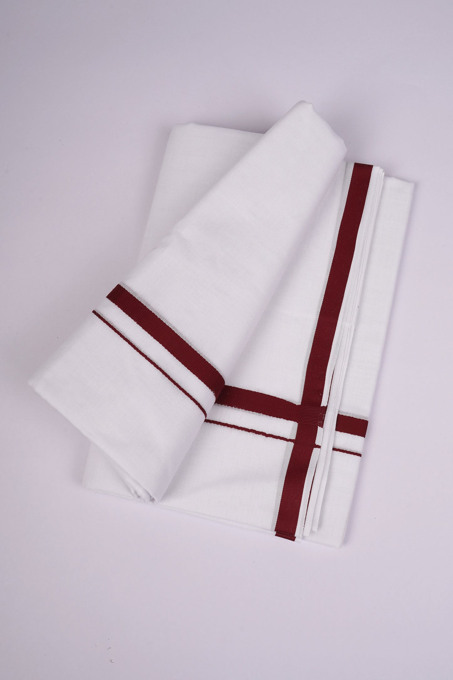 HD-25 WHITE DOUBLE DHOTI  3.80 MTR - Maroon