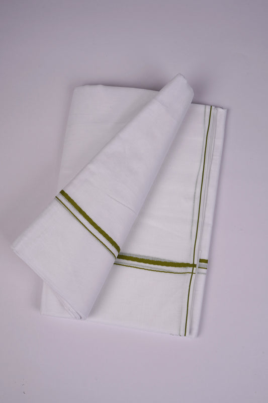 SD-17 WHITE DOUBLE DHOTI  4.00 MTR - Green