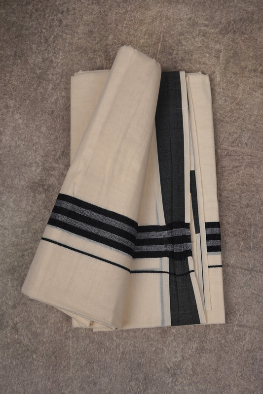 FCD-360C CREAM DOUBLE DHOTHIE 3.80 MTR - Black