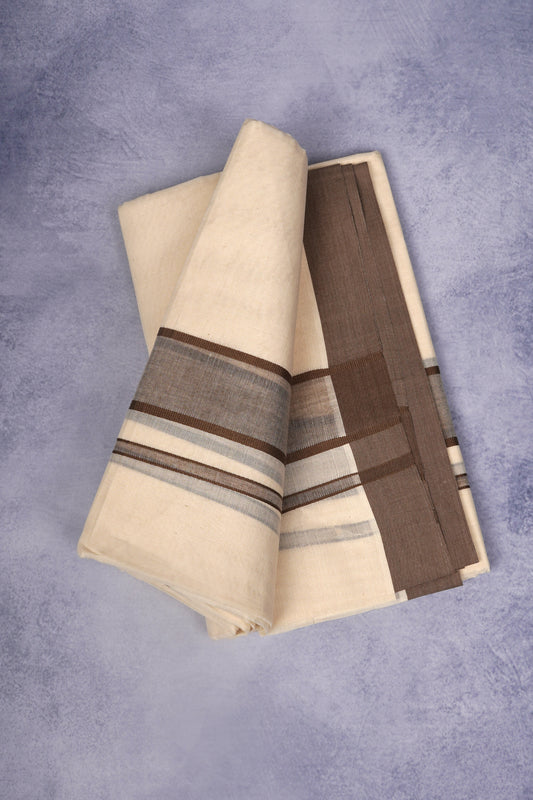 FCD-74C CREAM DOUBLE DHOTI  4.00 MTR - Brown