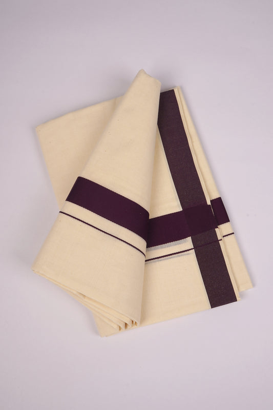 FD-08C CREAM DOUBLE DHOTHIE 3.80 MTR-Dark Brown