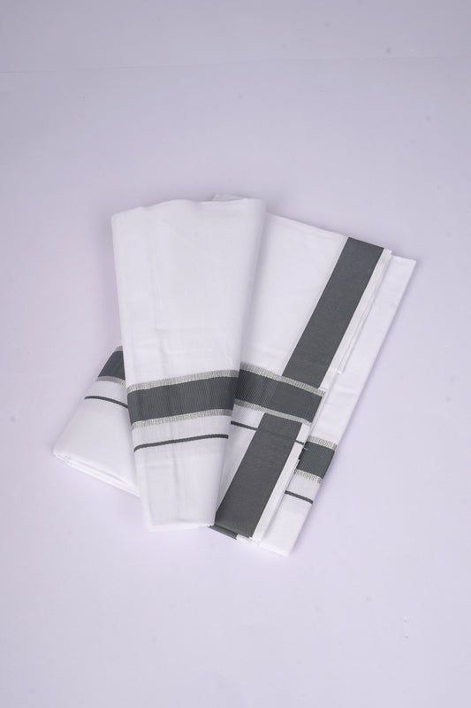 Mens  White Dhoti Single Fancy Border DARK GRAY 2.00 m |FS-96