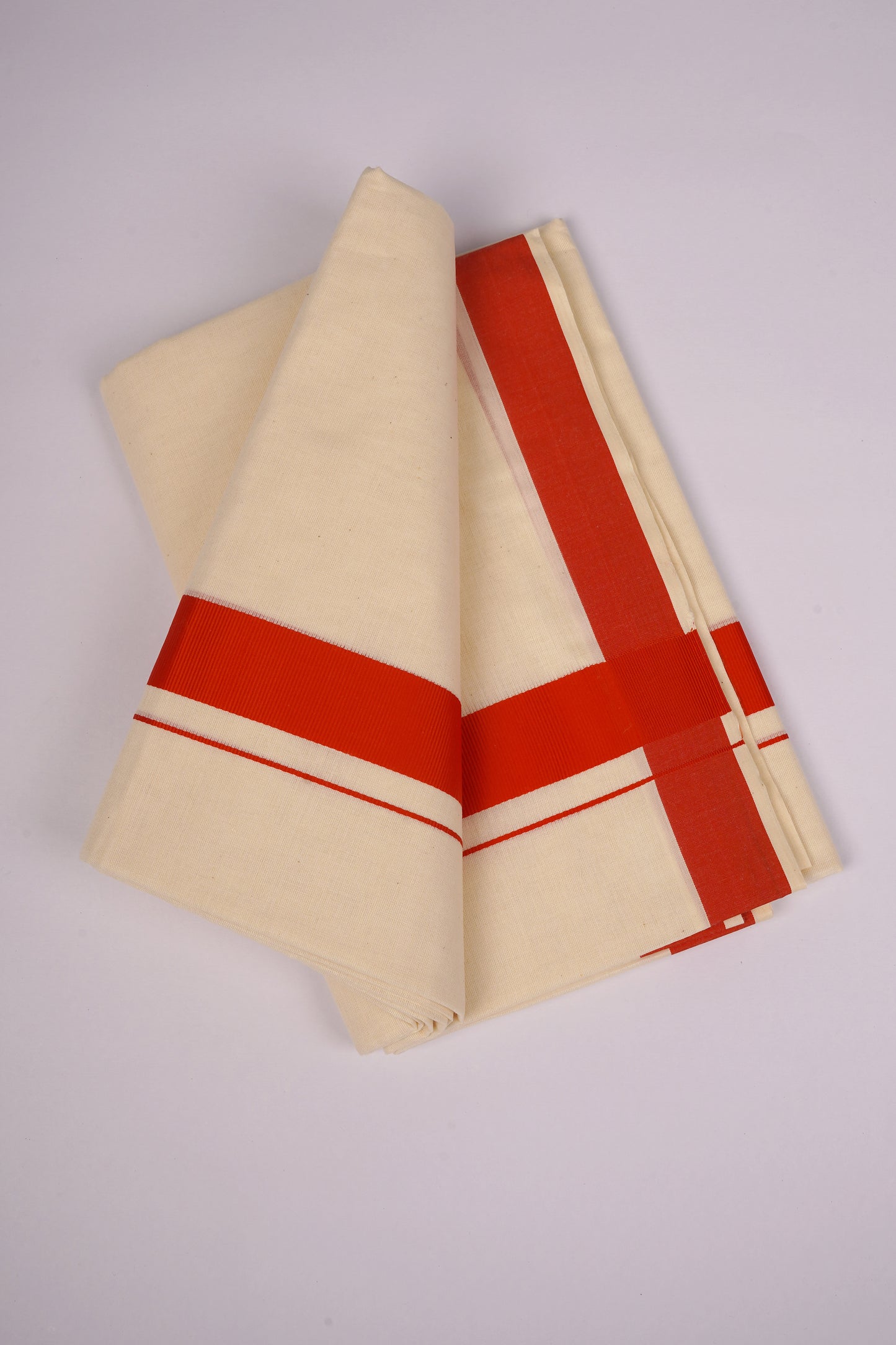 FD-08C CREAM DOUBLE DHOTHIE 3.80 MTR-Dark Orange