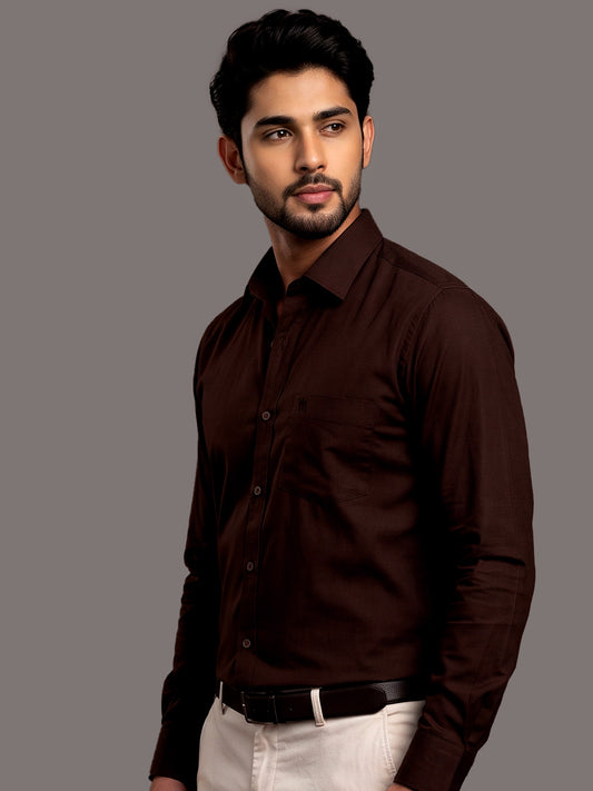 Stain Free Full Sleeve Formal Brown Shirt For Men-68006