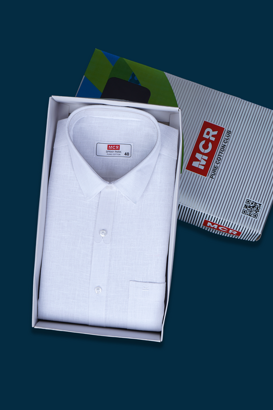 MCR SPRAY PARK Half Sleeve Formal White Shirt For Men-APPLE CUT