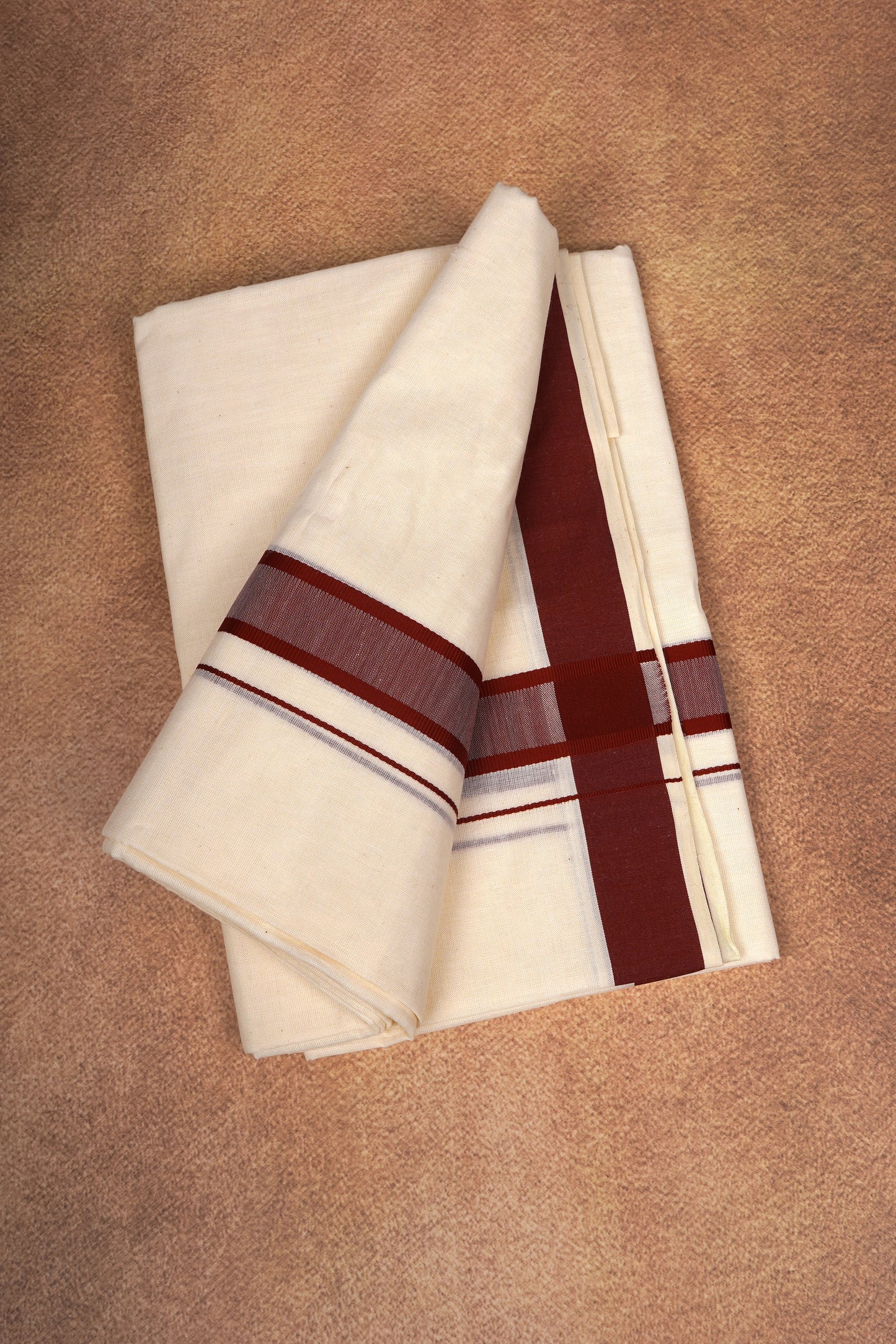 FD-174C CREAM DOUBLE DHOTHIE 3.80 MTR - Brown