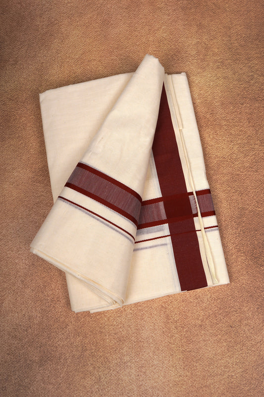 FD-174C CREAM DOUBLE DHOTHIE 3.80 MTR - Brown