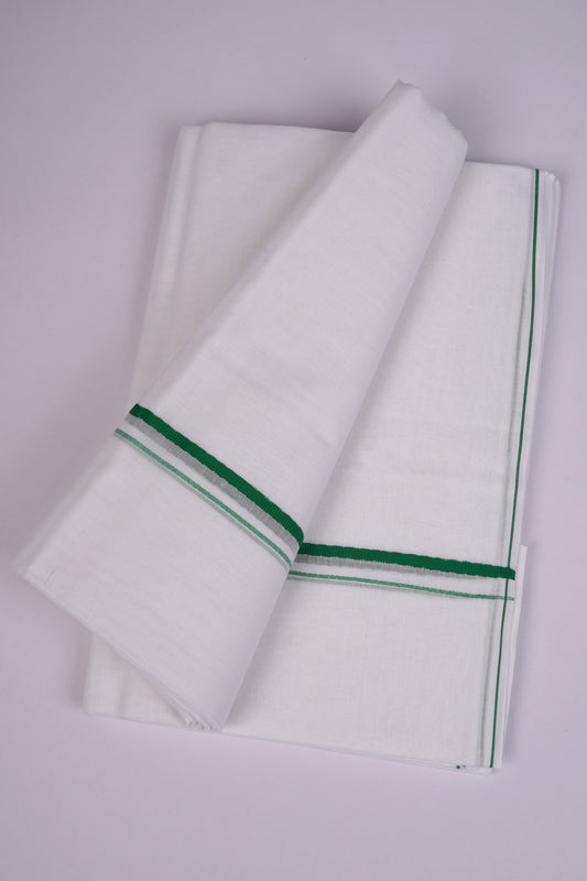 SD-14 WHITE DOUBLE DHOTI 3.80 MTR - Green