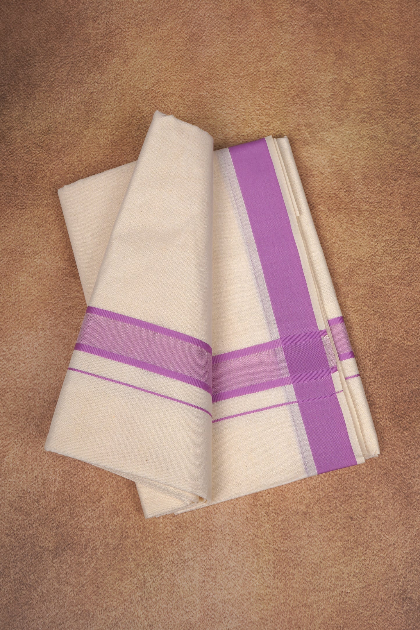 FD-174C CREAM DOUBLE DHOTHIE 3.80 MTR - Light Pink