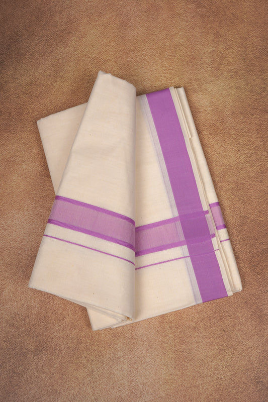 FD-174C CREAM DOUBLE DHOTHIE 3.80 MTR - Light Pink