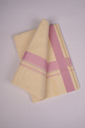 Mens Cotton Blend Cream Dhoti Double Fancy Border 3.80 m|FD-08C PINK