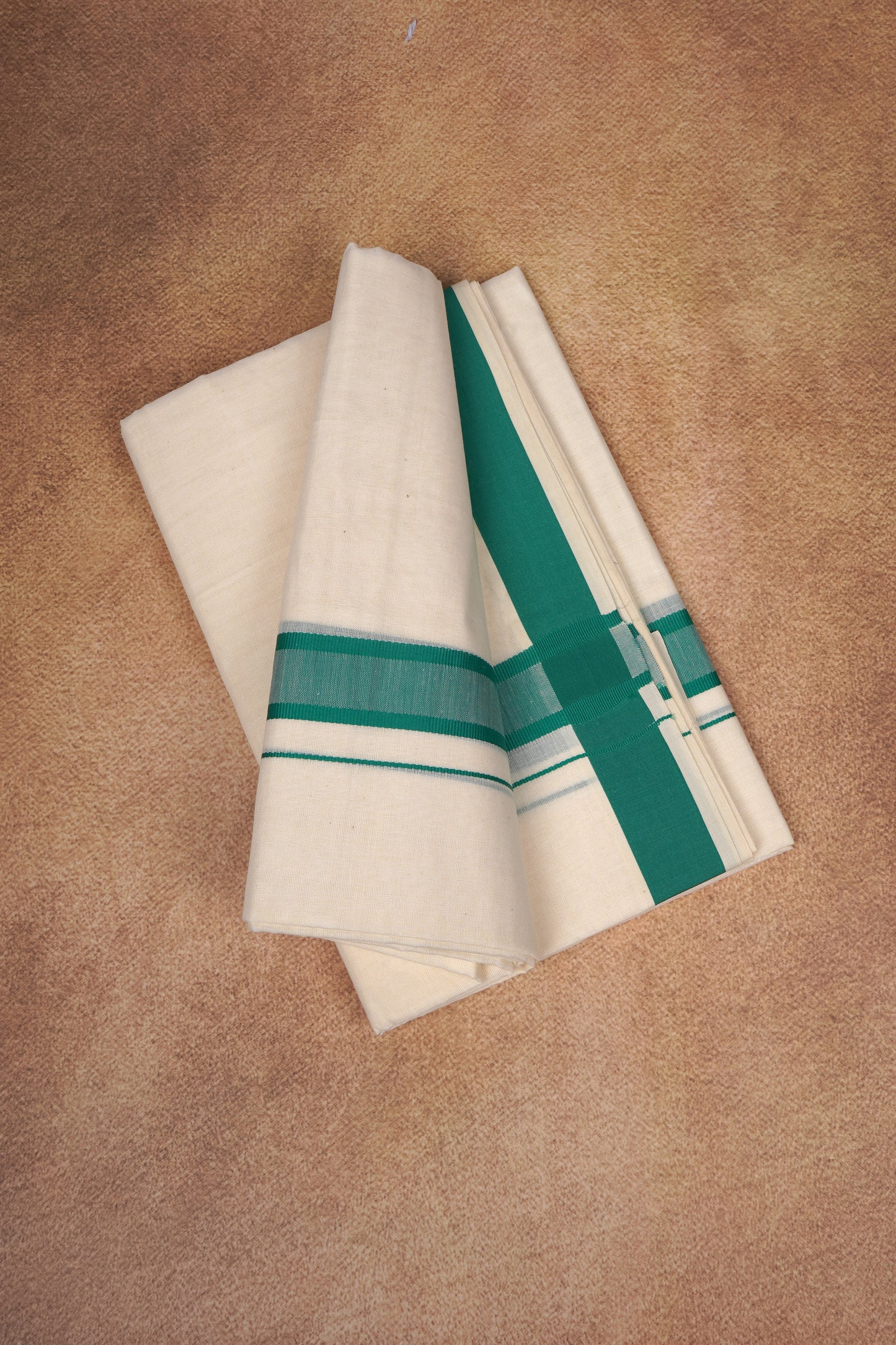 FD-174C CREAM DOUBLE DHOTHIE 3.80 MTR - Green