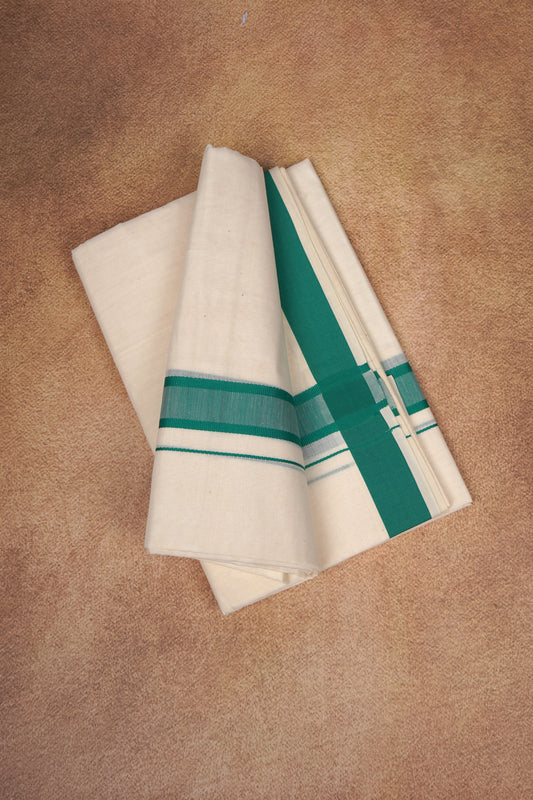 FD-174C CREAM DOUBLE DHOTHIE 3.80 MTR - Green