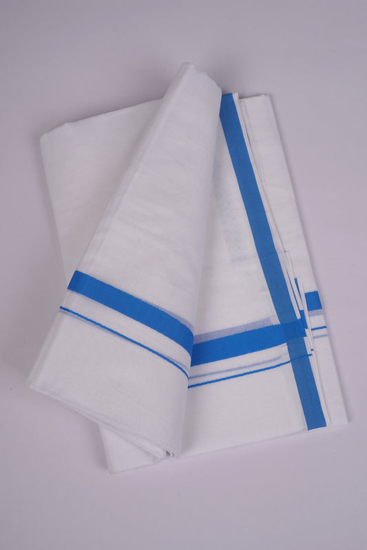 HD-23 WHITE DOUBLE DHOTI  4.00 MTR - blue