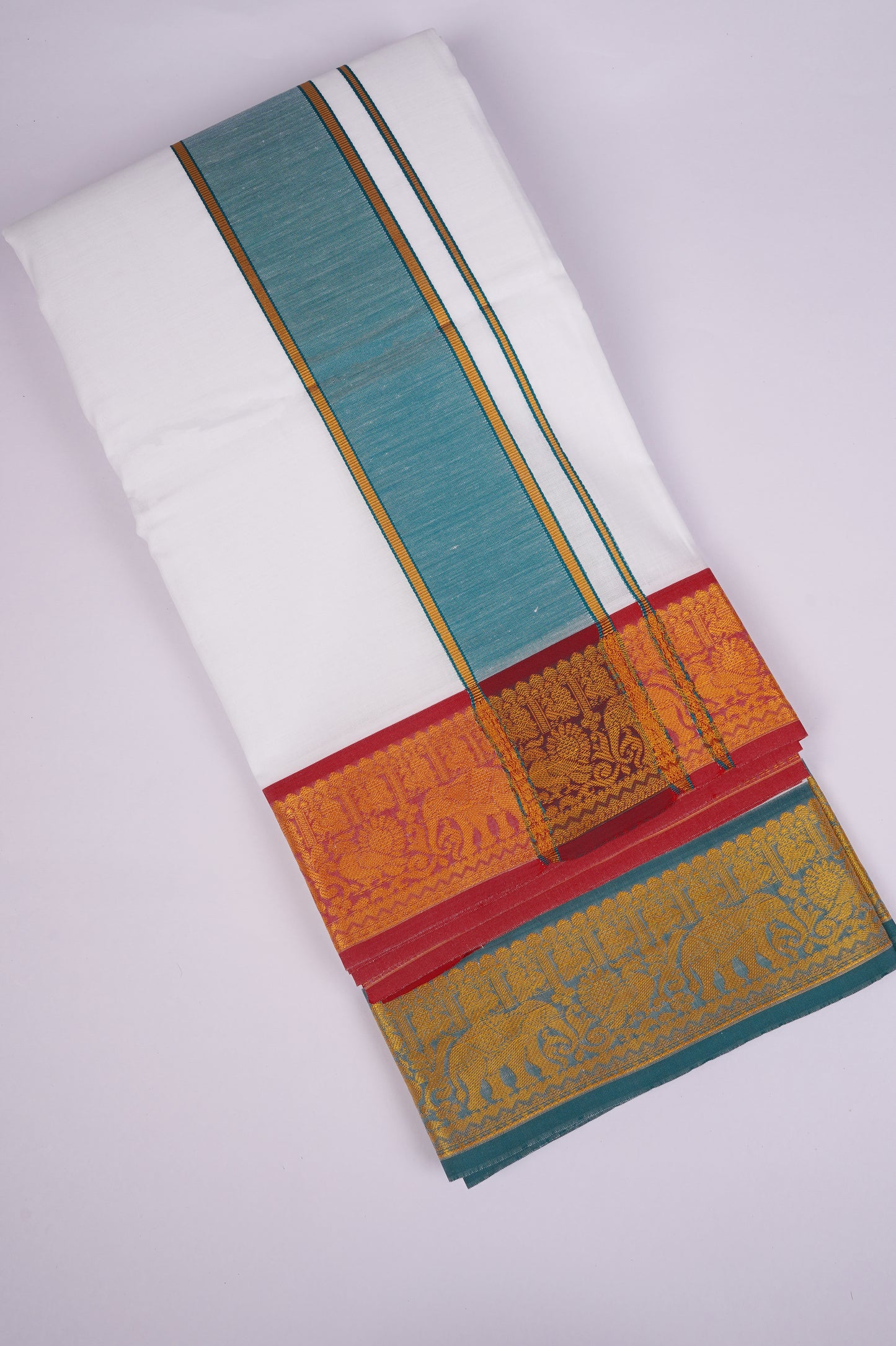 PK-9X5-12 SET WHITE DOUBLE DHOTI - green