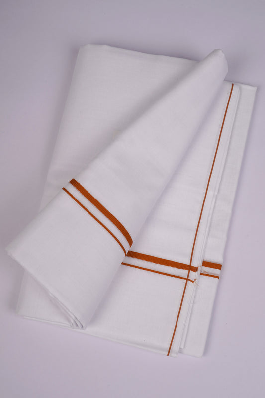 SD-18 WHITE DOUBLE DHOTI  3.70 MTR - Orange