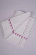 Mens White Double Dhoti Cotton Blend with Small Border - 3.70M | SD-12-Pink