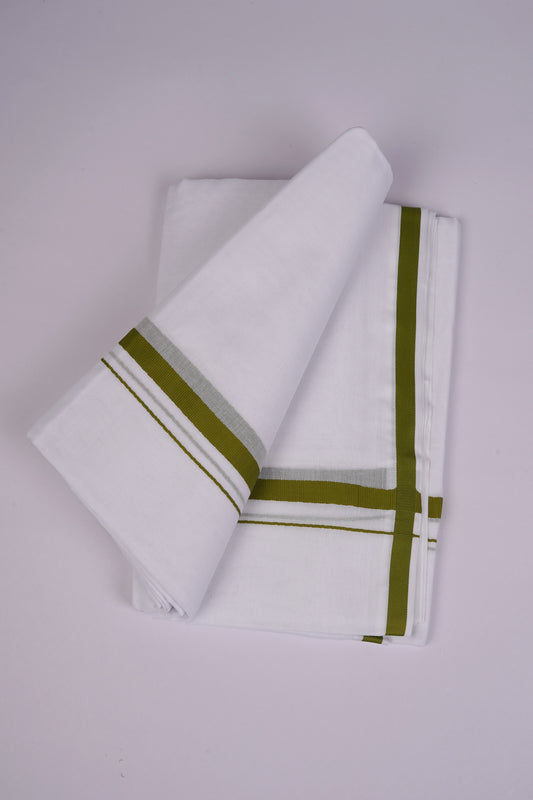 HD-24 WHITE DOUBLE DHOTI  3.80 MTR - Green