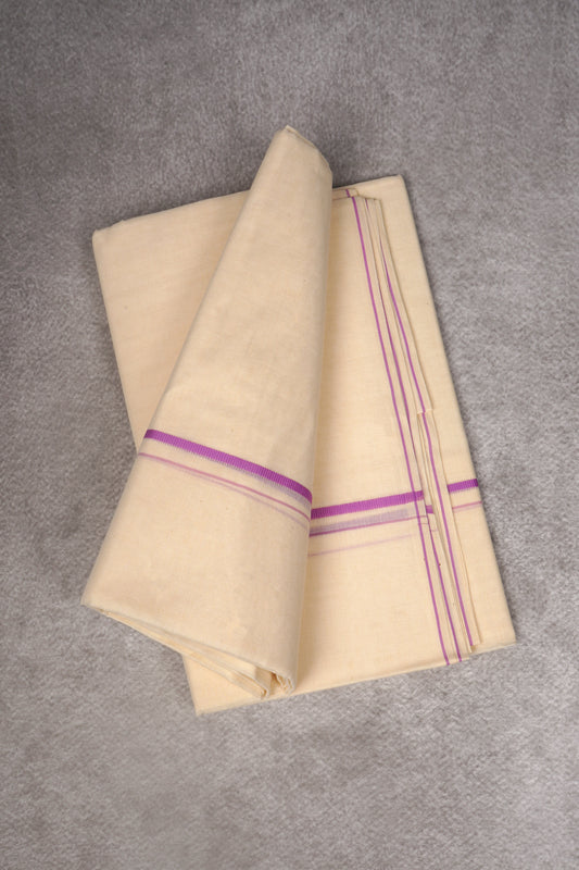 SD-07C CREAM DOUBLE DHOTHIE 3.80 MTR - Pink