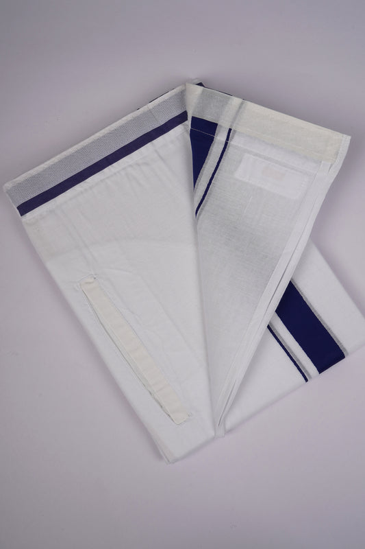 PKT FD-01 VELCRO WHITE DOUBLE DHOTI - Ink Blue