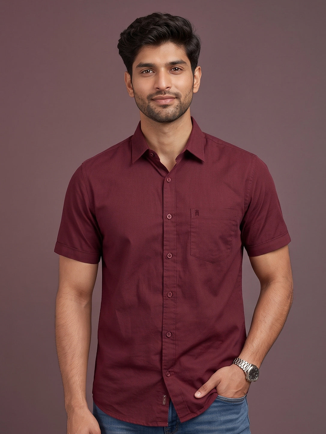 Stain Free Half Sleeve Formal Maroon Color Shirt For Men-68001