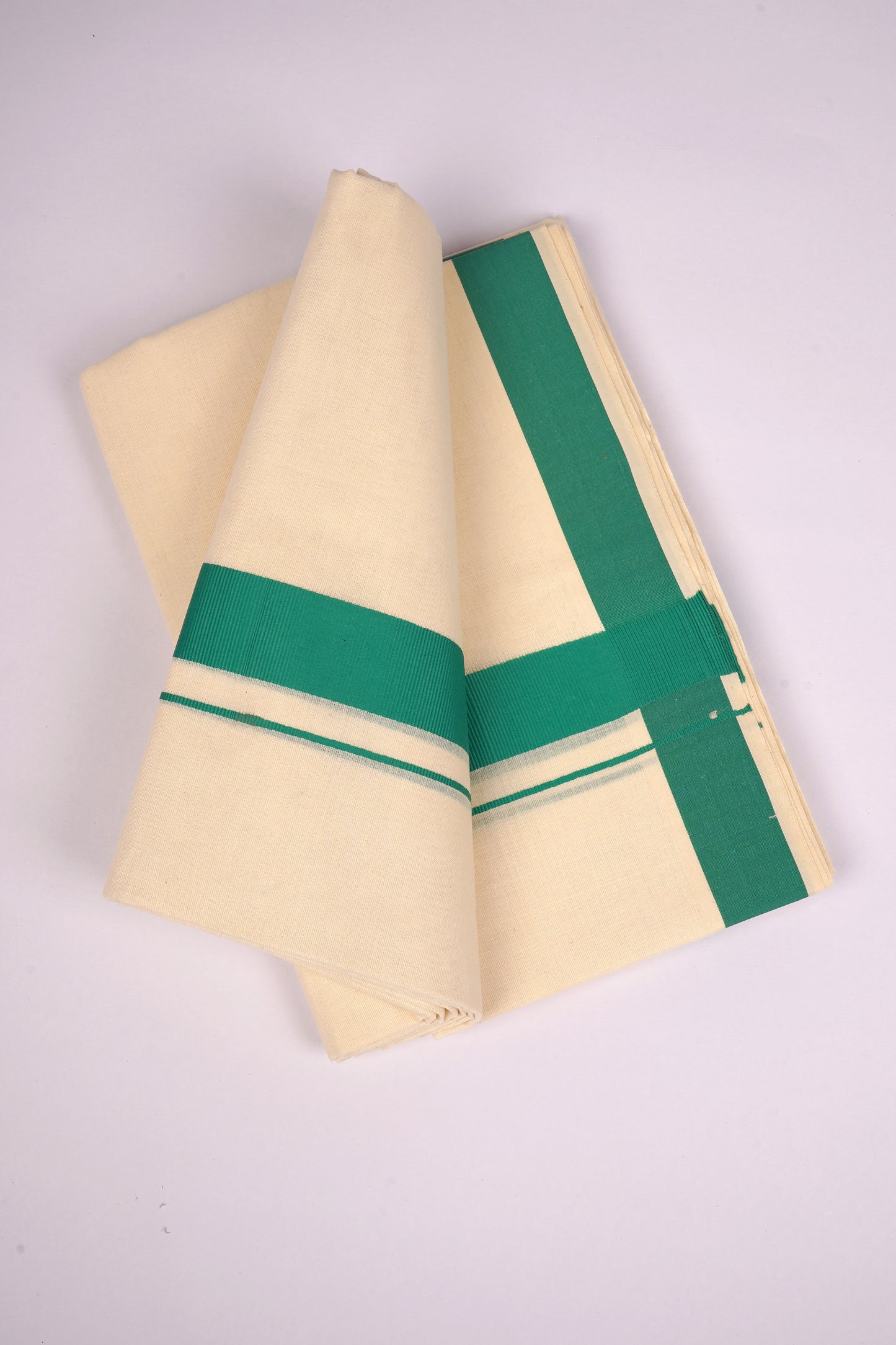 FD-08C CREAM DOUBLE DHOTHIE 3.80 MTR-Dark Green