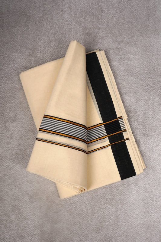 FD-186C CREAM DOUBLE DHOTHIE 3.80 MTR - Black