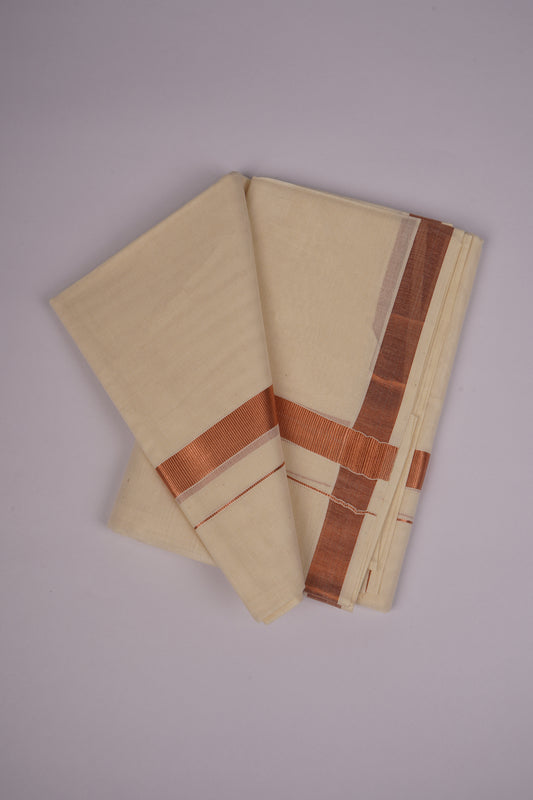 COPPER-18C CREAM DOUBLE DHOTHIE 4.00 MTR